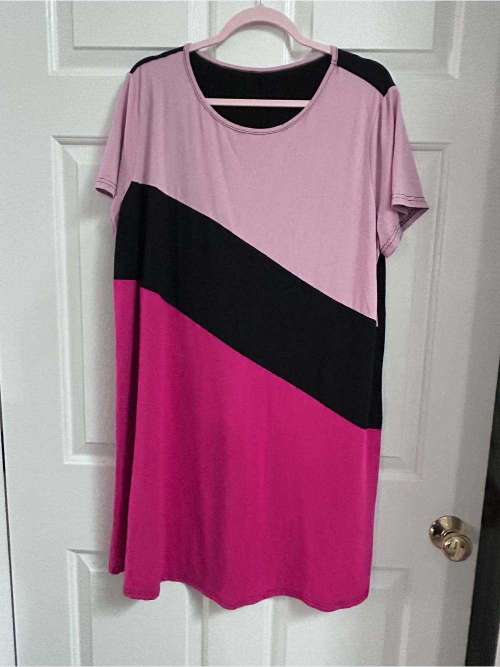 Colorblock Midi Dress in Light Pink, Black & Hot Pink